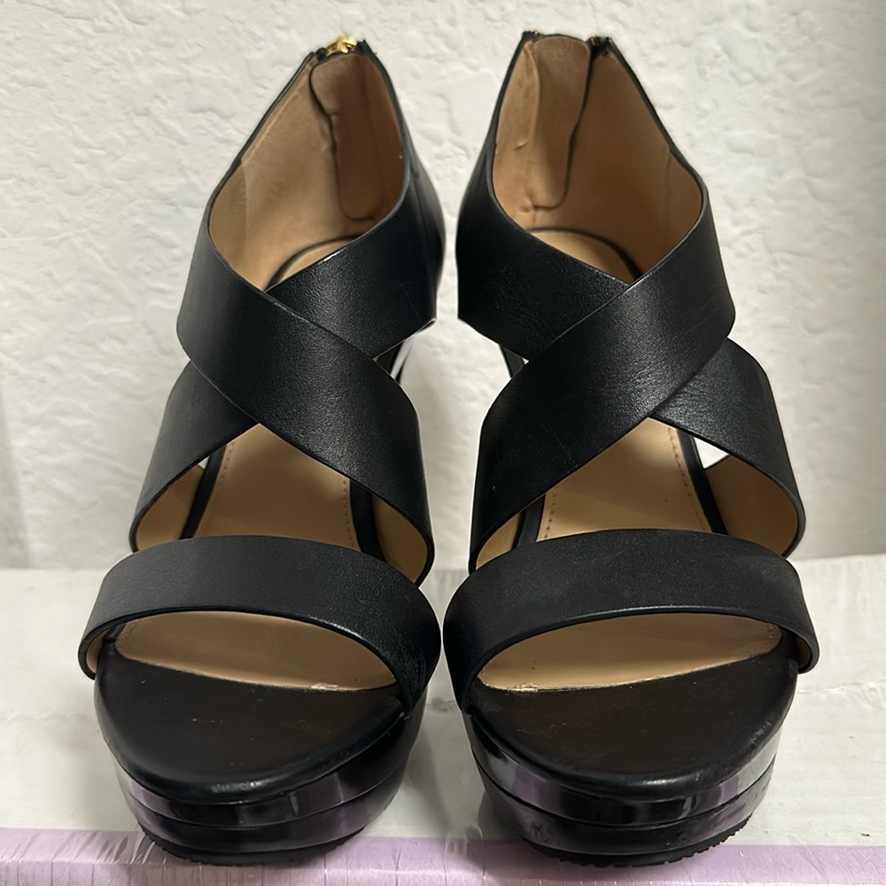 Michael Kors Black Leather Crisscross Platform Heels